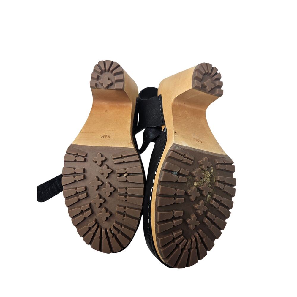 Jeffrey Campbell Kesey 9.5 Black Leather Wooden Clog Chunky Whimsygoth Boho - Picture 5 of 6